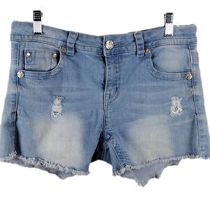 Rebel & Soul Blue Five Pocket Light Wash Mid Rise Distressed Cutoff Jean Shorts